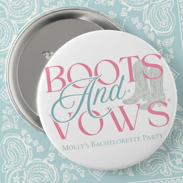 Boots and Vows – Western Bachelorette Party Design 10 Cm Round Badge (Say “I do” with a western twist in this charming “Boots and Vows” design!)