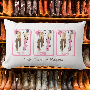 Boots, Babes & Mahjong Western Mahjong Decorative Lumbar Cushion