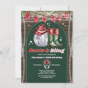 Boots & Bling Adult Birthday Christmas Party Wood Invitation