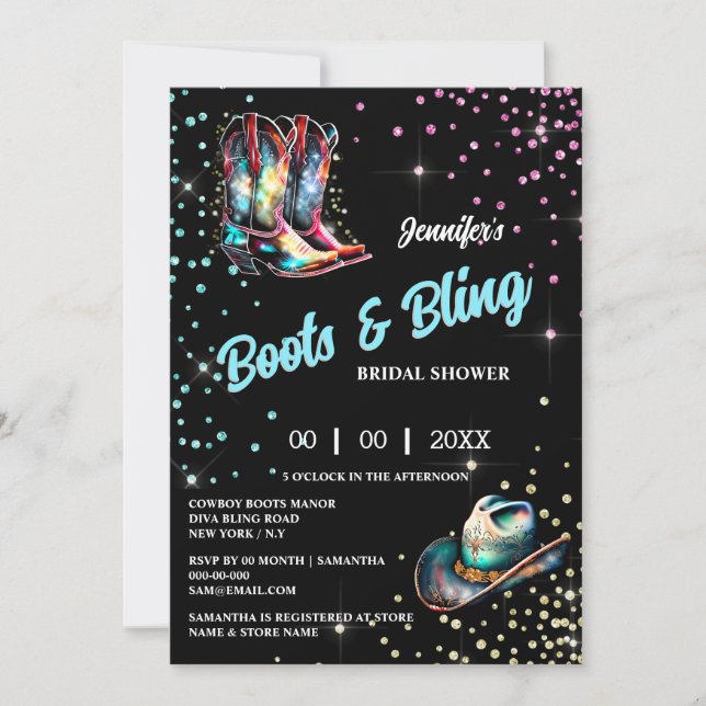 Boots Bling cowboy boots stetson glitter shine Invitation (Front)