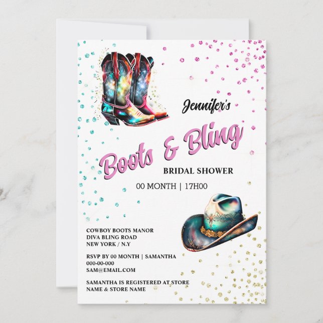 Boots Bling cowgirl boots glam stetson shimmer Invitation (Front)