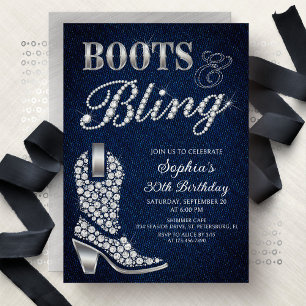 Boots Bling Denim Western Birthday Invitation