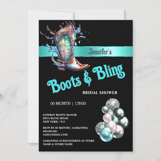 Boots Bling fantasy cowgirl boots glitter balloons Invitation (Front)
