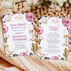 Boots & Bling Pink Bachelorette Weekend Itinerary Invitation