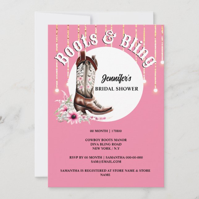 Boots Bling pink cowboy boot floral western Invitation (Front)