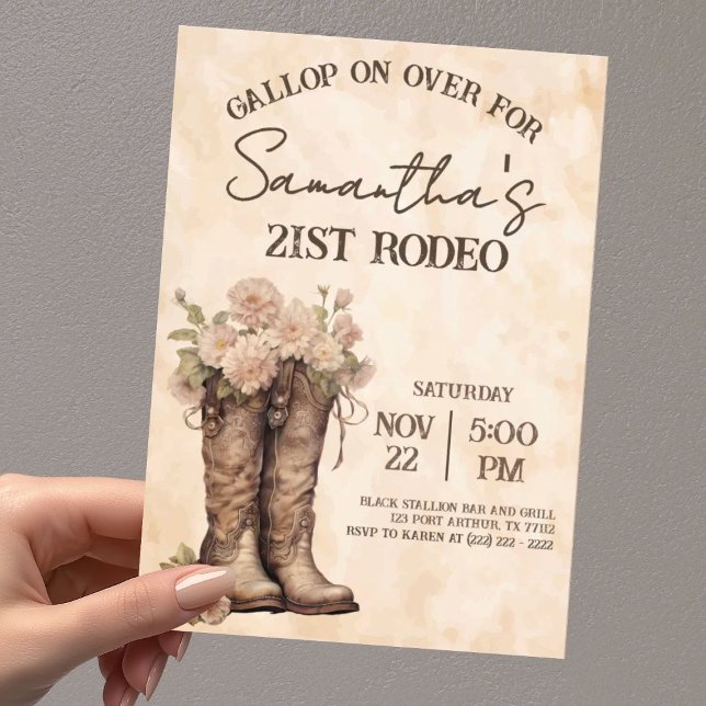 Boots & Blush Rustic Western Cowgirl 21st Birthday Acrylic Invitations (Creator Uploaded)