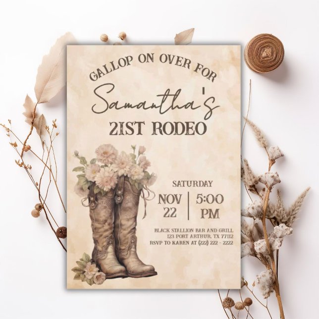 Boots & Blush Rustic Western Cowgirl 21st Birthday Invitation (Creator Uploaded)