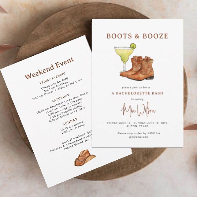 Boots & Booze Cowgirl Bachelorette Weekend  Invitation (Creator Uploaded)
