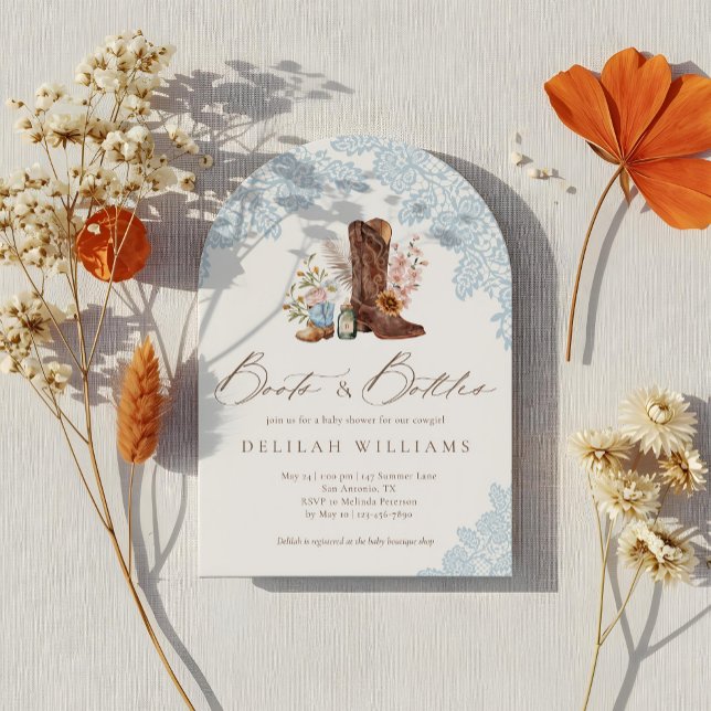 Boots & Bottles Blue Cowboy Western Baby Shower Invitation (Boots & Bottles Blue Cowboy Western Baby Shower Invitation)