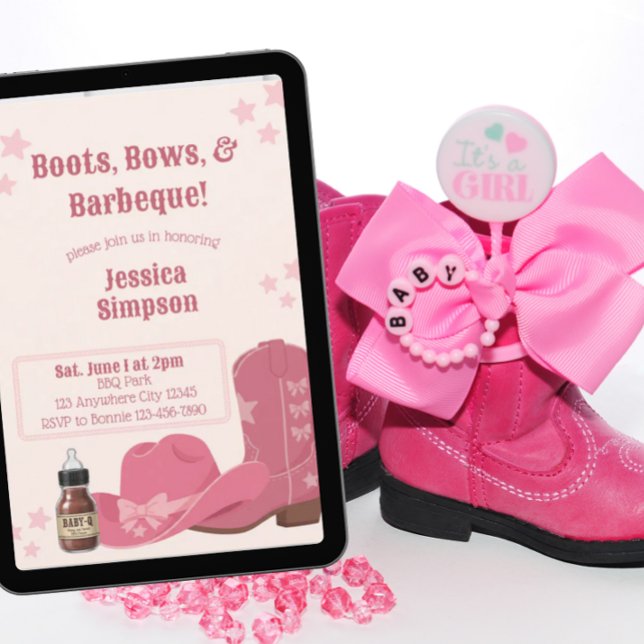 Boots Bows & BBQ Pink Baby Shower Invitation (Creator Uploaded)