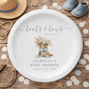  Boots Bows & Bottles Western Chic Boy Baby Shower Paper Plate