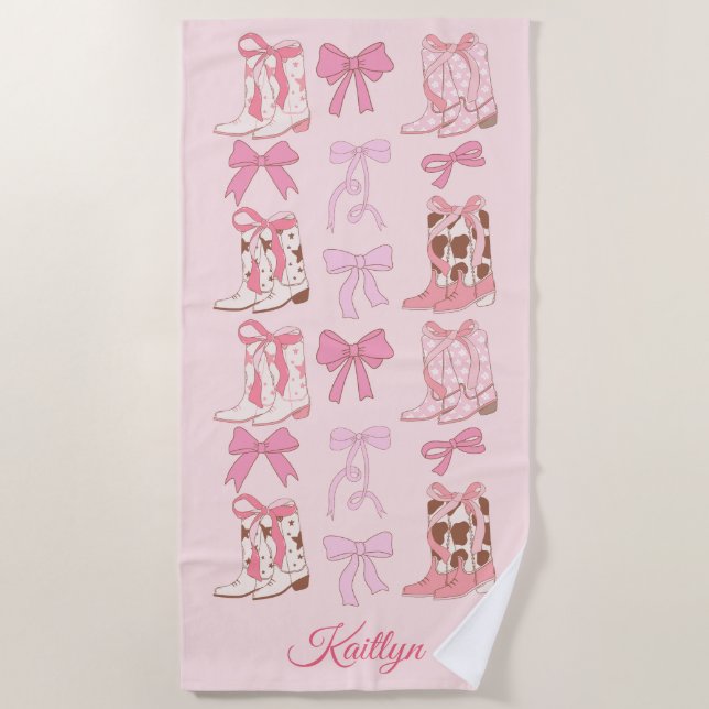 Boots & Bows Girly Western Personalised Towel (Front)
