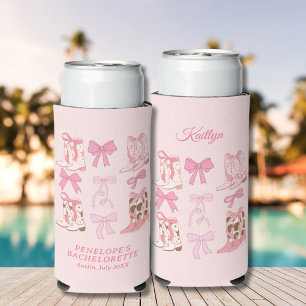 Boots & Bows Pink Cowgirl Coquette Bachelorette Seltzer Can Cooler