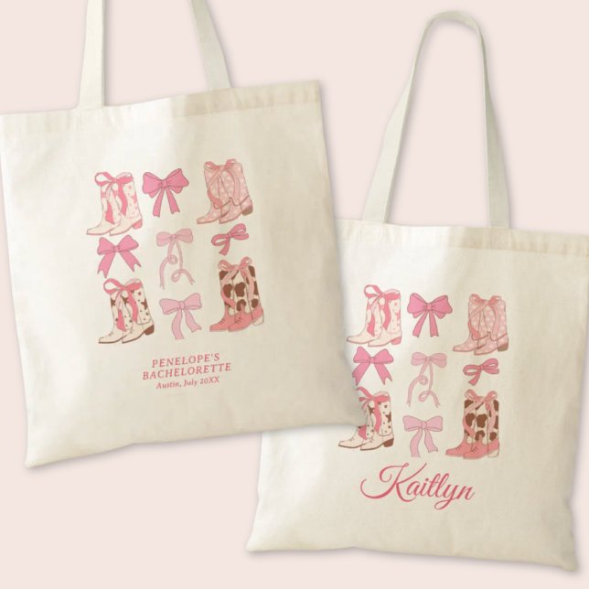 Boots & Bows Pink Cowgirl Coquette Bachelorette  Tote Bag (Boots & Bows Pink Cowgirl Coquette Bachelorette Tote Bag
)