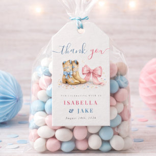 Boots & Bows Western Theme Gender Reveal Thank You Gift Tags