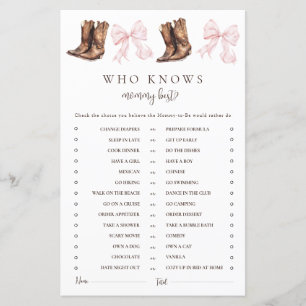 Boots & Bows Who Knows Mommy Best Baby Shower Game