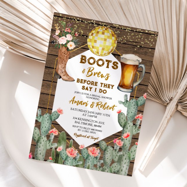 Boots & Brews Western Country Beer Bridal Shower Invitation (Creator Uploaded)