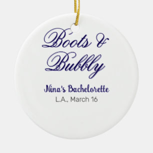 Boots & Bubble bachelorette party name purpleplace Ceramic Tree Decoration