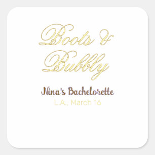 Boots & Bubble bachelorette party name yellow gold Square Sticker