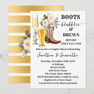 Boots Bubbles & Brews Winter Bridal Shower Invitation