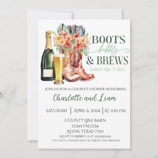 Boots, Bubbly, and Brews Before the I Do's Invitation