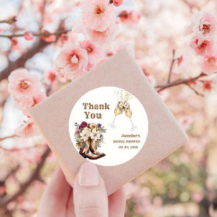 Boots & Bubbly Boho Western Bridal shower Party Classic Round Sticker