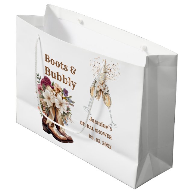 Boots & Bubbly Boho Western Bridal shower Party Large Gift Bag (Front Angled)