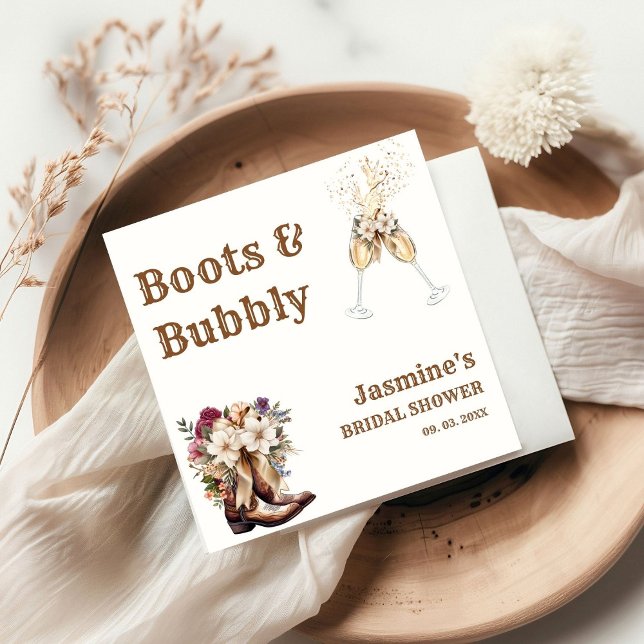 Boots & Bubbly Boho Western Bridal shower Party Napkin (Creator Uploaded)