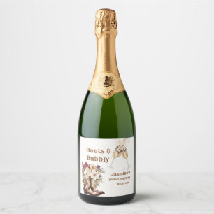 Boots & Bubbly Boho Western Bridal shower Party Sparkling Wine Label