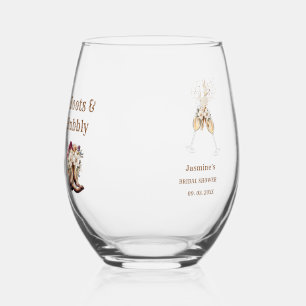 Boots & Bubbly Boho Western Bridal shower Party Stemless Wine Glass