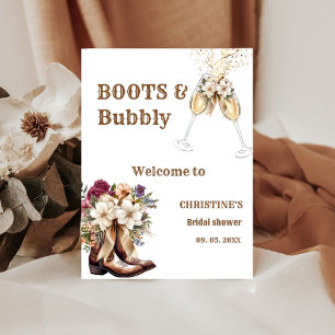 Boots & Bubbly Boho western Bridal Shower Welcome  Pedestal Sign