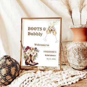 Boots & Bubbly Boho western Bridal Shower Welcome Poster