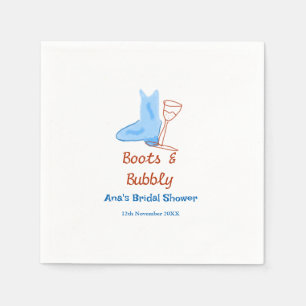 Boots & bubbly champagne bottle bridal shower blue napkin