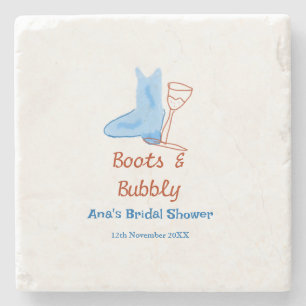 Boots & bubbly champagne bottle bridal shower blue stone coaster