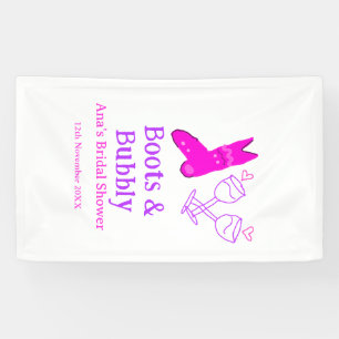 Boots & bubbly champagne bottle bridal shower pink banner