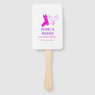 Boots & bubbly champagne bottle bridal shower pink hand fan