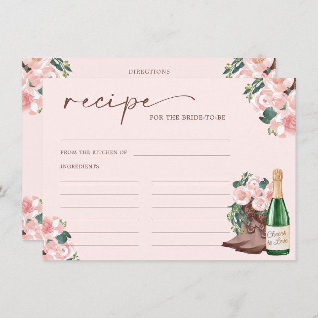 Boots & Bubbly Champagne Floral Recipe Card (Front/Back)