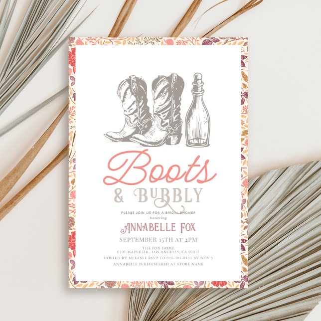Boots & Bubbly Cowboy Boots Bridal Shower Invitation (Creator Uploaded)