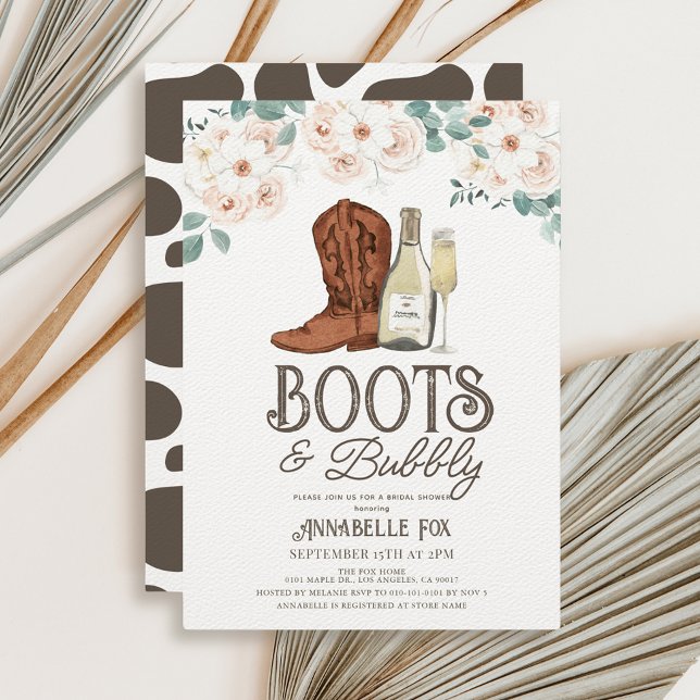 Boots & Bubbly Cowboy Boots Floral Bridal Shower Invitation (Creator Uploaded)