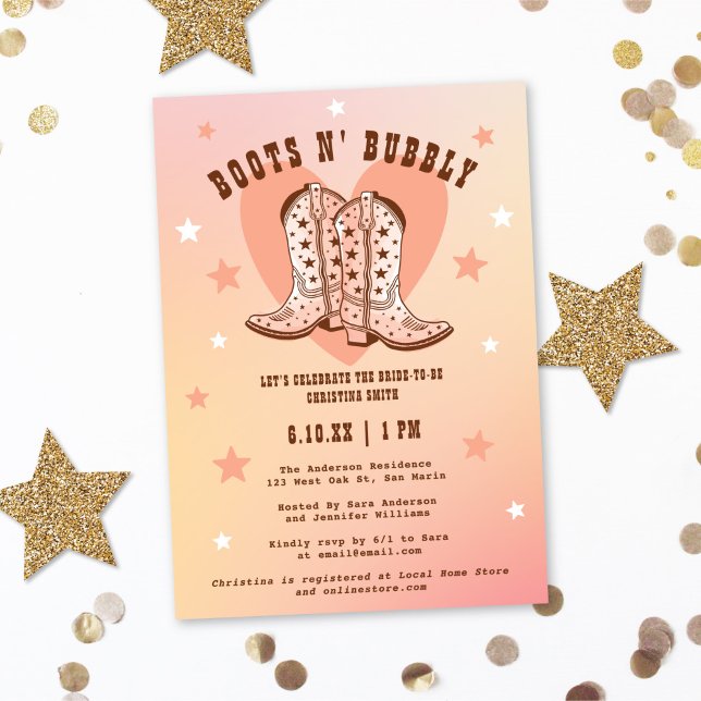 Boots & Bubbly Cowgirl Western Peach Bridal Shower Invitation (Creator Uploaded)
