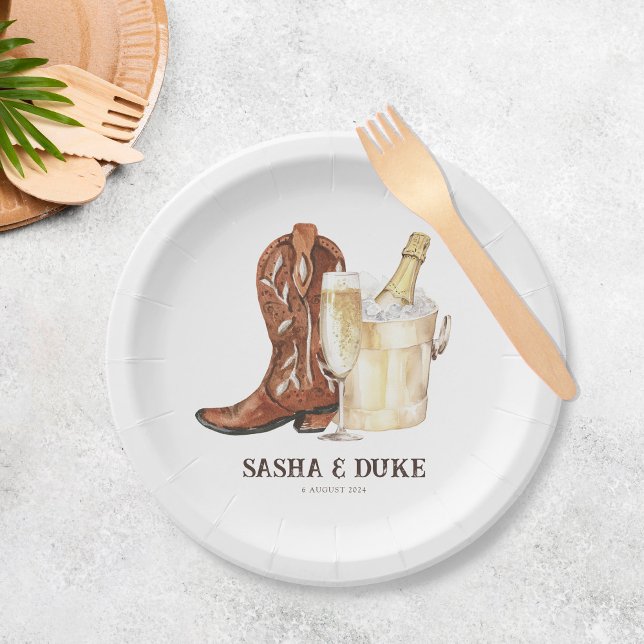 Boots & Bubbly Rustic Western Bridal Shower Paper Plate (Creator Uploaded)
