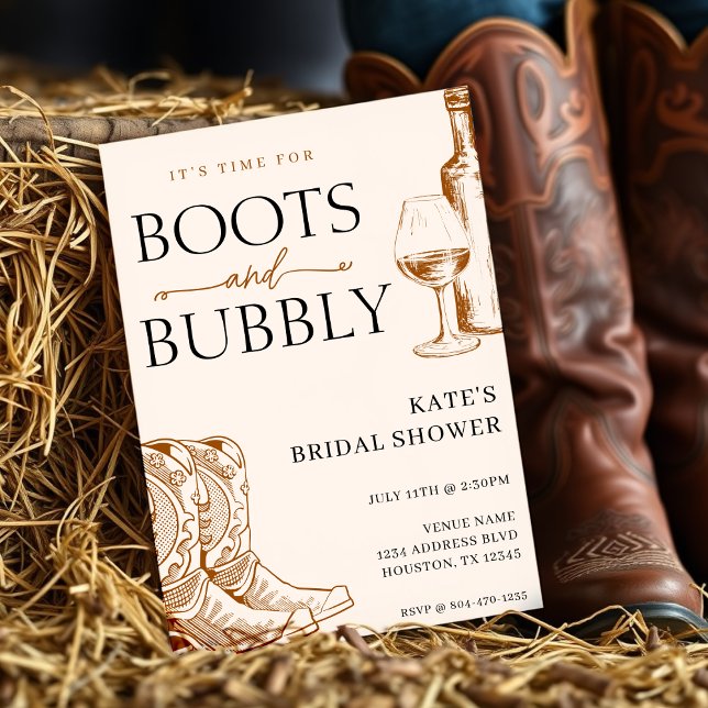 Boots & Bubbly Tan Brown Bridal Shower Invitation (Creator Uploaded)
