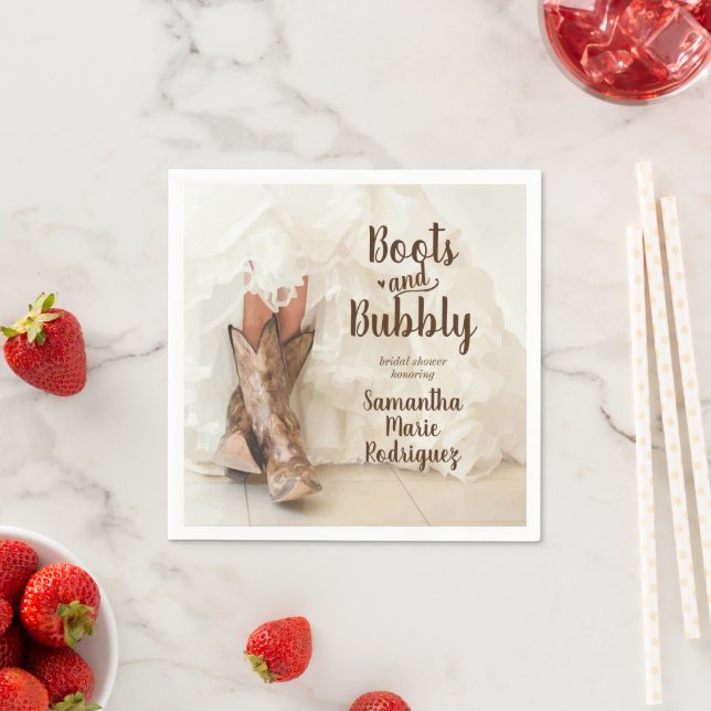 Boots & Bubbly Texas Bride in Boots Bridal Shower Napkin (Insitu)