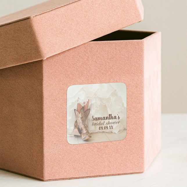 Boots & Bubbly Texas Bride in Boots Bridal Shower Square Sticker (Creator Uploaded)