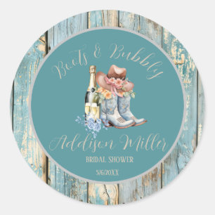 Boots & Bubbly Watercolor Bridal Shower Classic Round Sticker