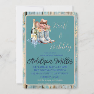 Boots & Bubbly Watercolor Bridal Shower Invitation