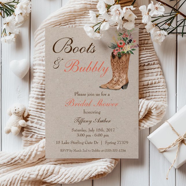 Boots & Bubbly Western Country Bridal Shower Invitation (Creator Uploaded)