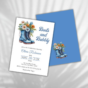 Boots & Bubbly Western Cowgirl Blue Bridal Shower  Invitation