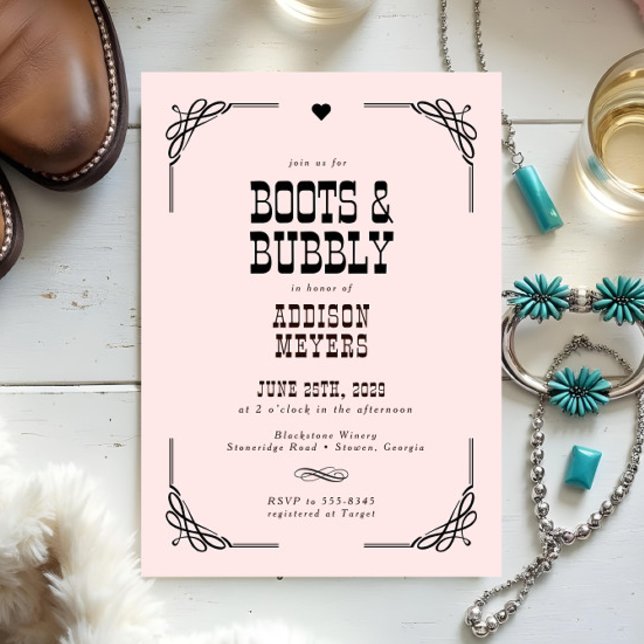 Boots & Bubbly Western Cowgirl Bridal Shower Invitation (Creator Uploaded)