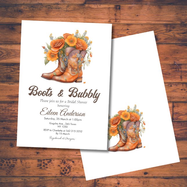 Boots & Bubbly Western Cowgirl  Bridal Shower Invitation (Boots Bubbly Western CowGirl Bridal Shower Invite)